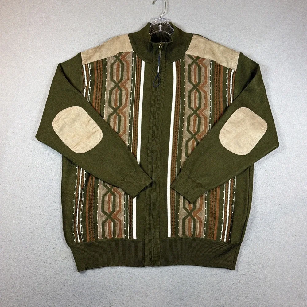 Michael 88 Irvin Men's Green Zip up Sweater Geometric Pattern Size 2XL NWT
